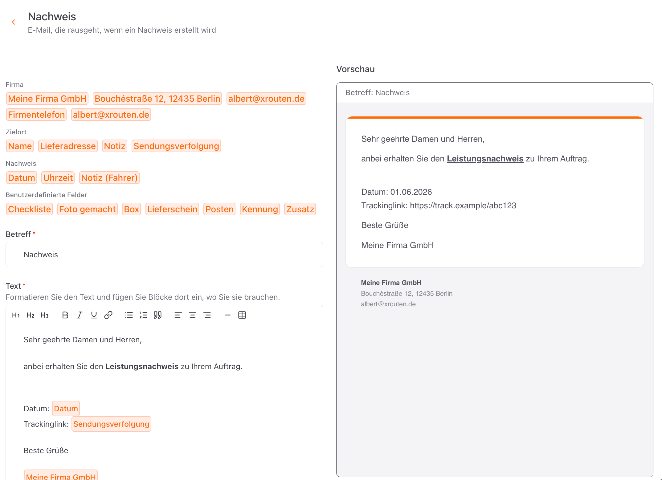 Customise emails