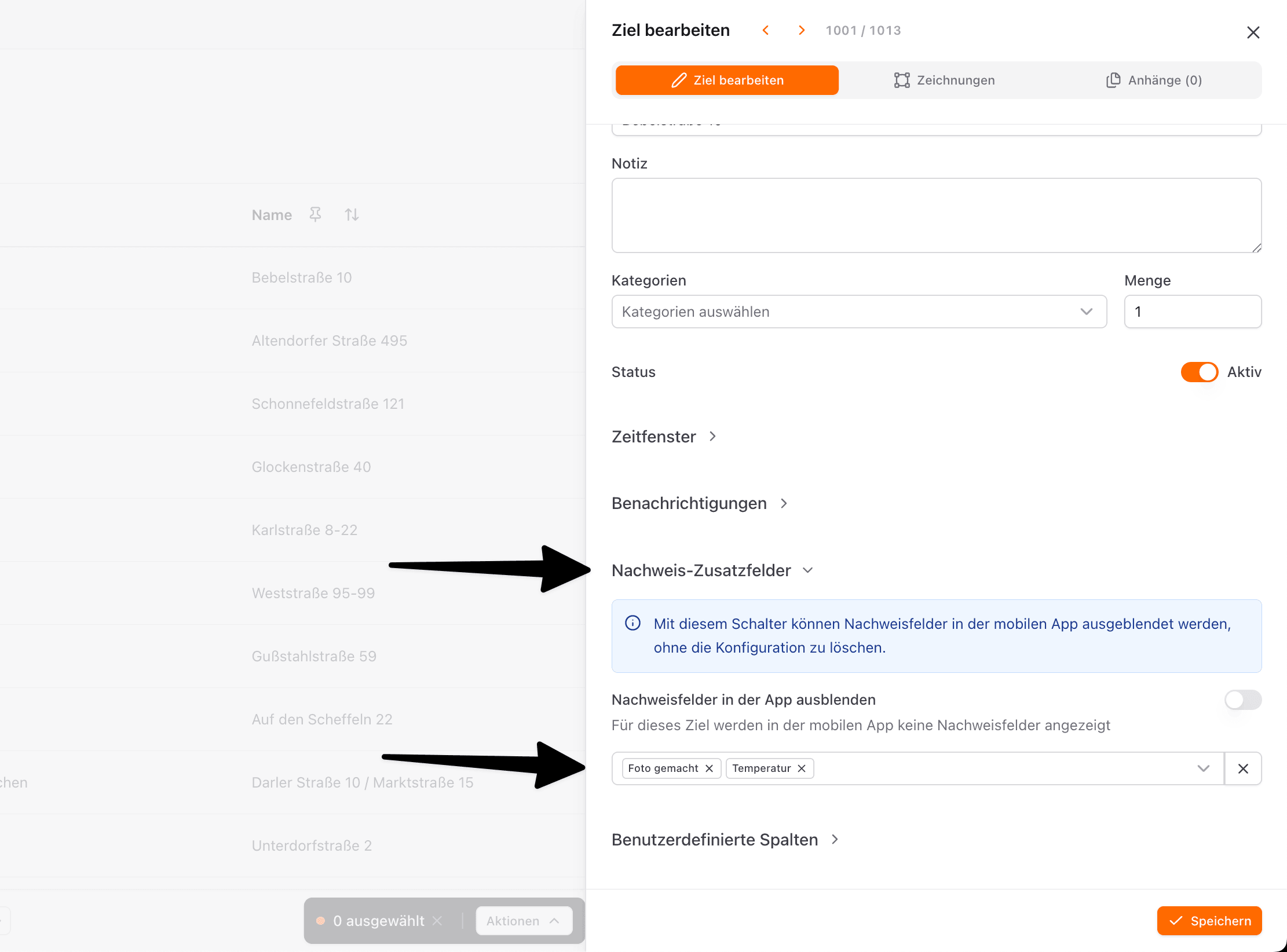 The proof fields option in xRouten, used to choose which fields apply to an address.